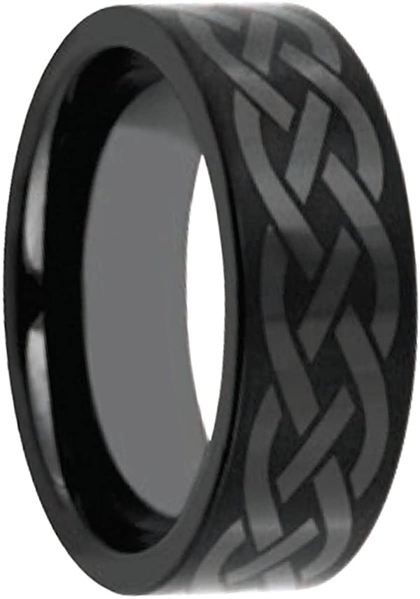 Men's Black Ceramic Celtic Knot 8mm Comfort-Fit Band, Size 10.25