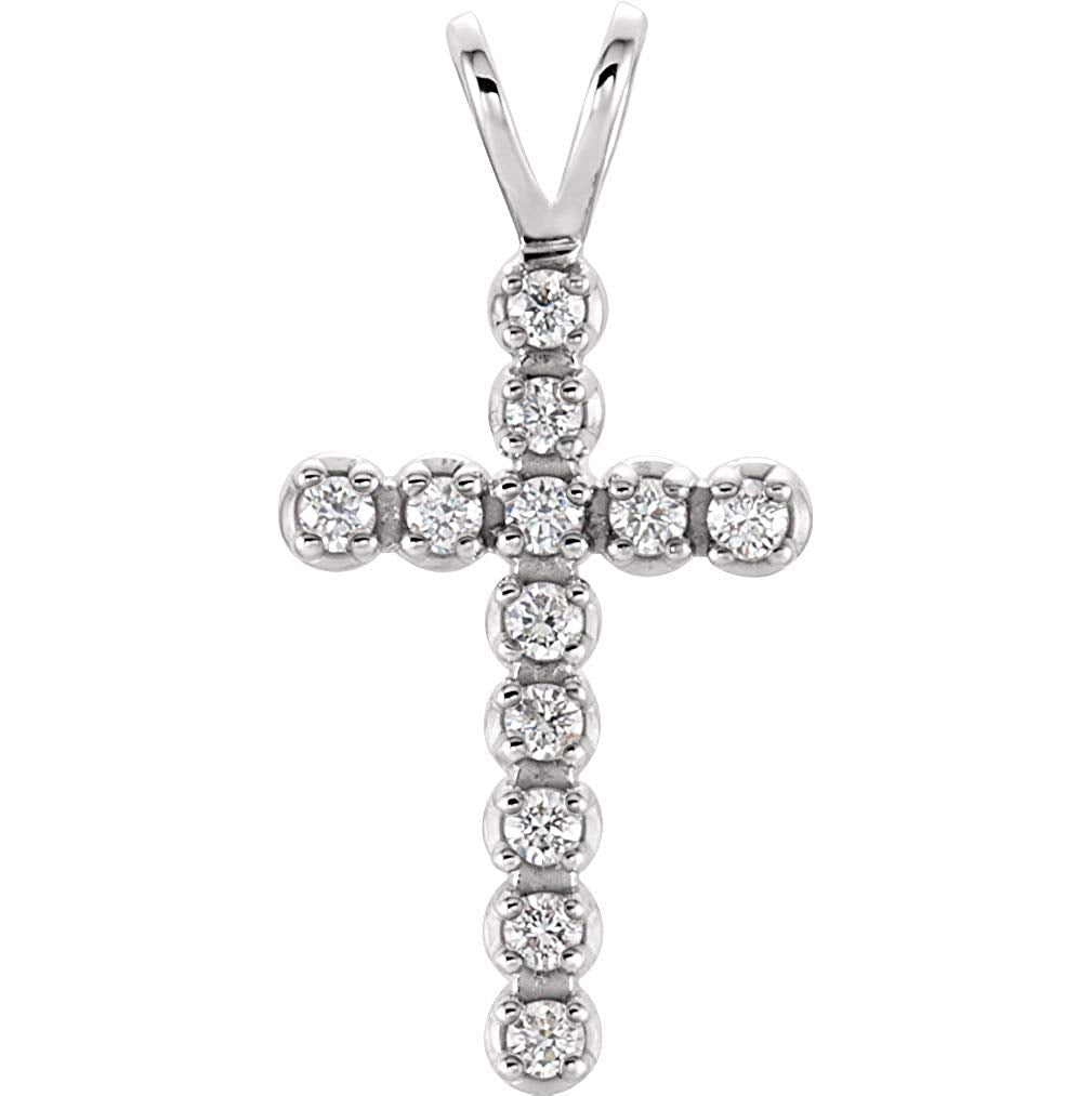 Diamond Paternoster Cross Rhodium-Plated 14k White Gold Pendant (.125 Ctw, G-H Color, SI1 Clarity)