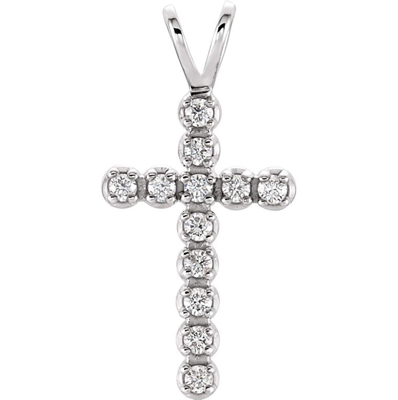 Diamond Paternoster Cross Rhodium-Plated 14k White Gold Pendant (.125 Ctw, G-H Color, SI1 Clarity)