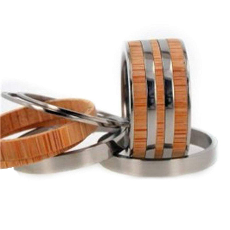 Interchangeable Bamboo Wood Inlay 8mm Comfort-Fit Titanium Rings , Size 11