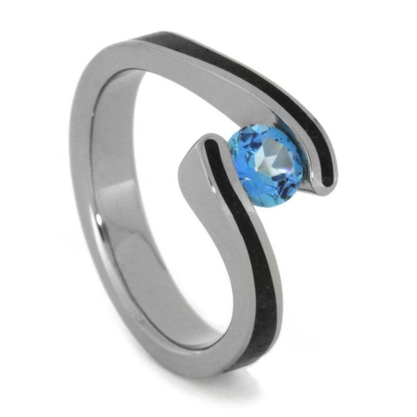 Blue Topaz 4mm Comfort-Fit Titanium Engagement and Wedding Ring Set, Size 10