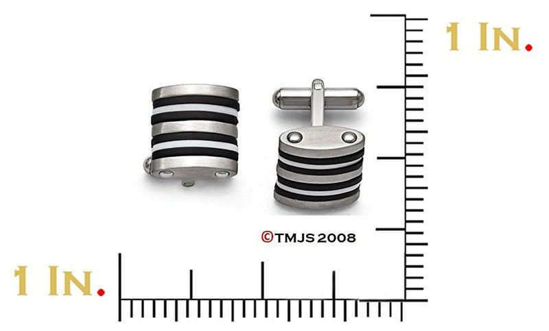 Stainless Steel, Satin Brushed Black, White Rubber Cuff Links