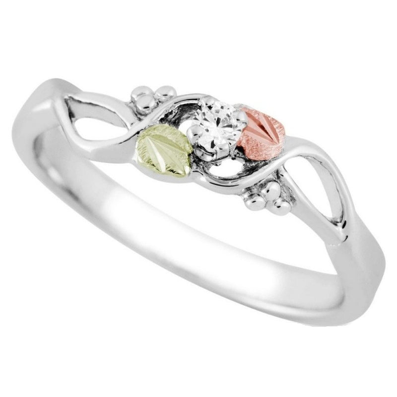 Ave 369 Diamond with Leaf Ring, Sterling Silver, 12k Green and Rose Gold Black Hills Gold Motif