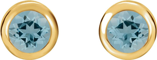 March Birthstone Stud Earrings, 14k Yellow Gold