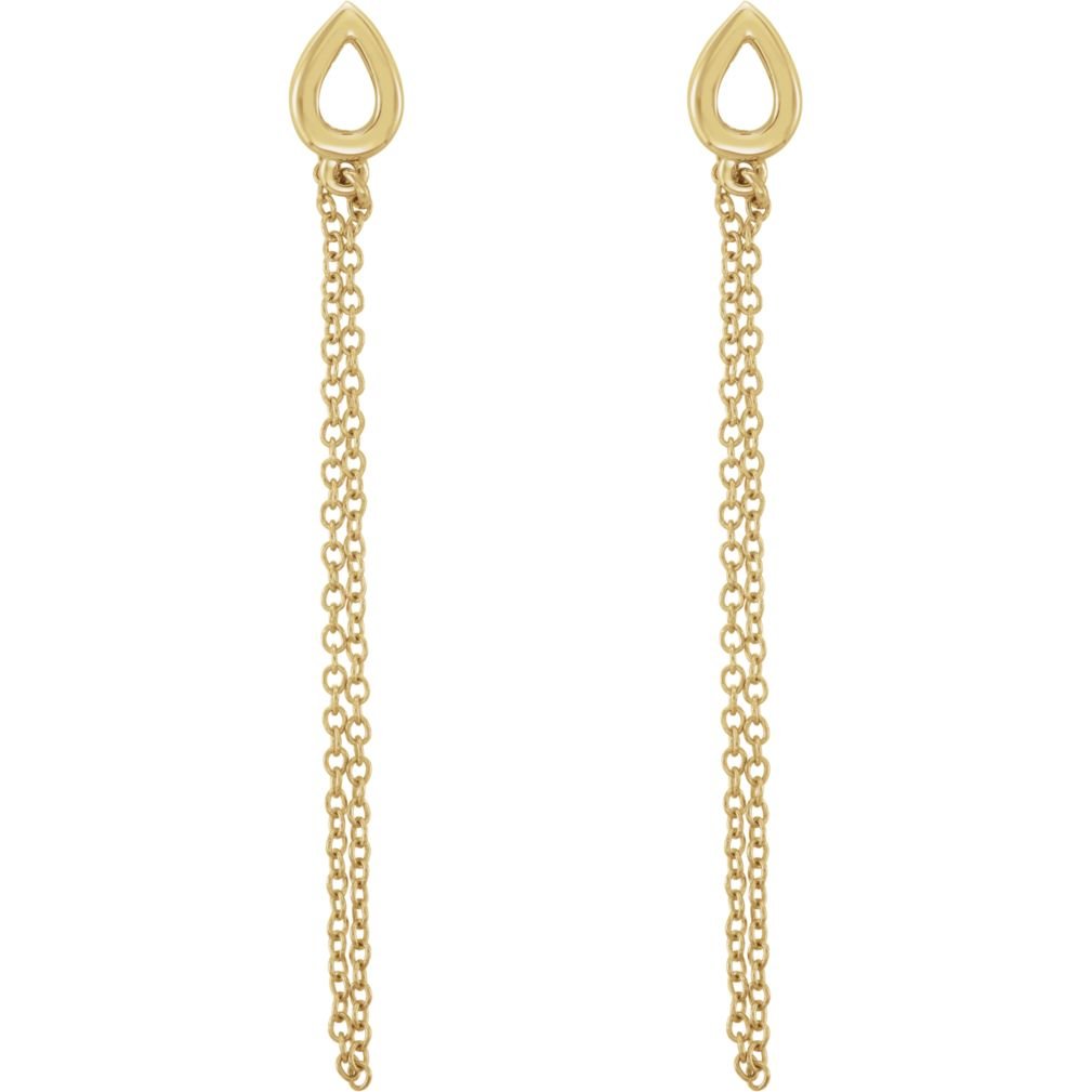 Petite Leaf Chain Dangle Earrings, 14k Yellow Gold