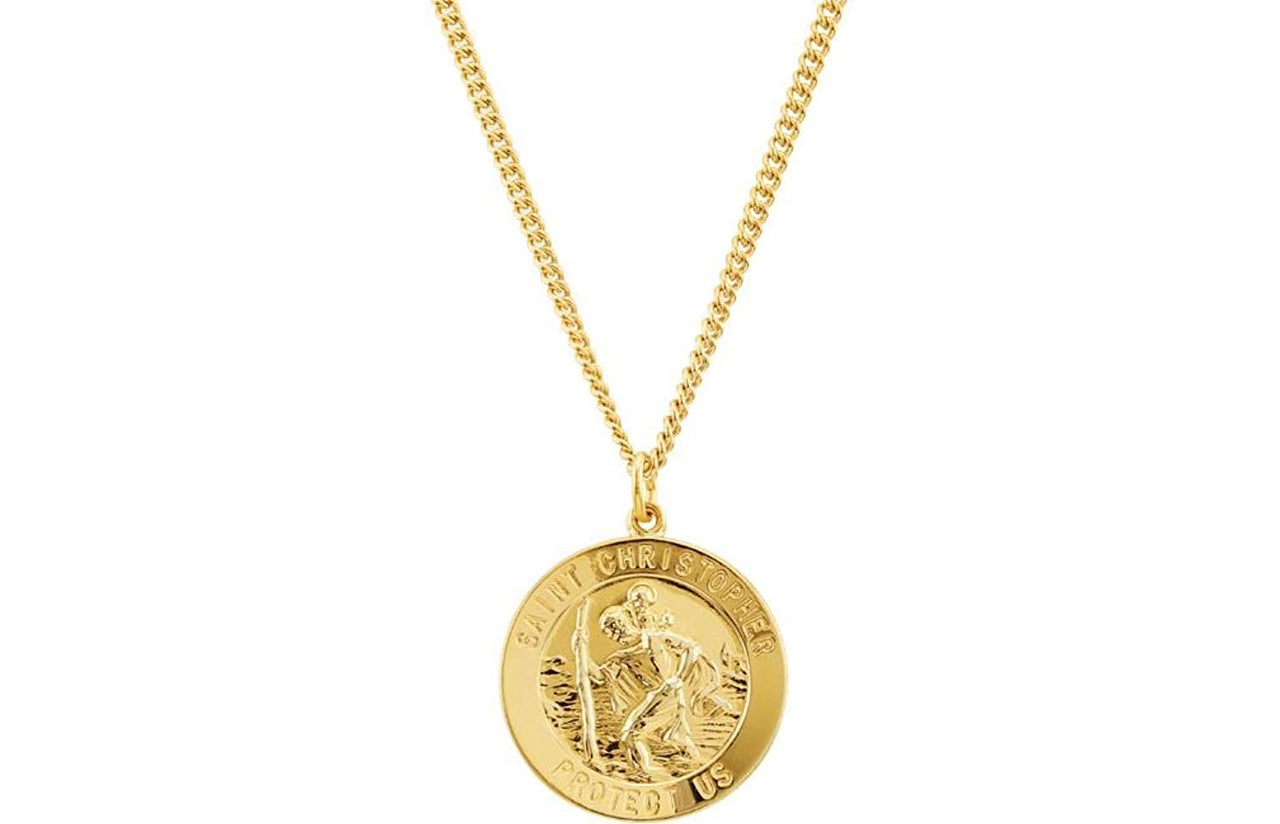 Rhodium Plated Sterling Silver 24K Gold Plated St. Christopher Medal, 24" Necklace (28.19x25.13MM)