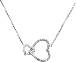 Diamond Interlocking Heart Rhodium Plate Sterling Silver Pendant Necklace, 18" (.03 Cttw)