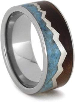 Redwood Mountain Design, Turquoise Sky, Sterling Silver 9mm Comfort-Fit Titanium Wedding Band