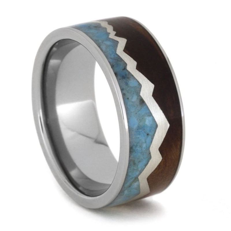 Redwood Mountain Design, Turquoise Sky, Sterling Silver 9mm Comfort-Fit Titanium Wedding Band