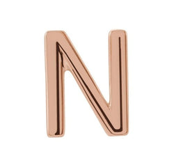 Initial Letter 'N' 14k Rose Gold Stud Earring (Single Earring)