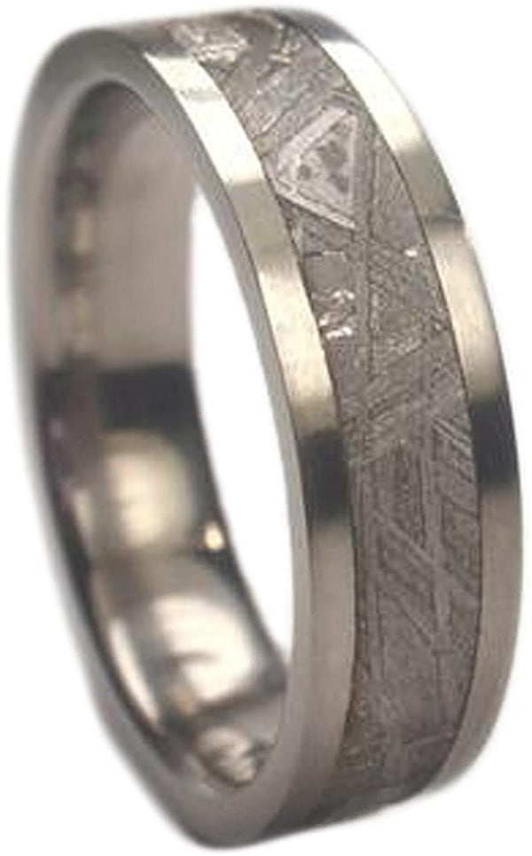 Classic Gibeon Meteorite Inlay 7mm Comfort Fit Titanium Ring, Size 12.75