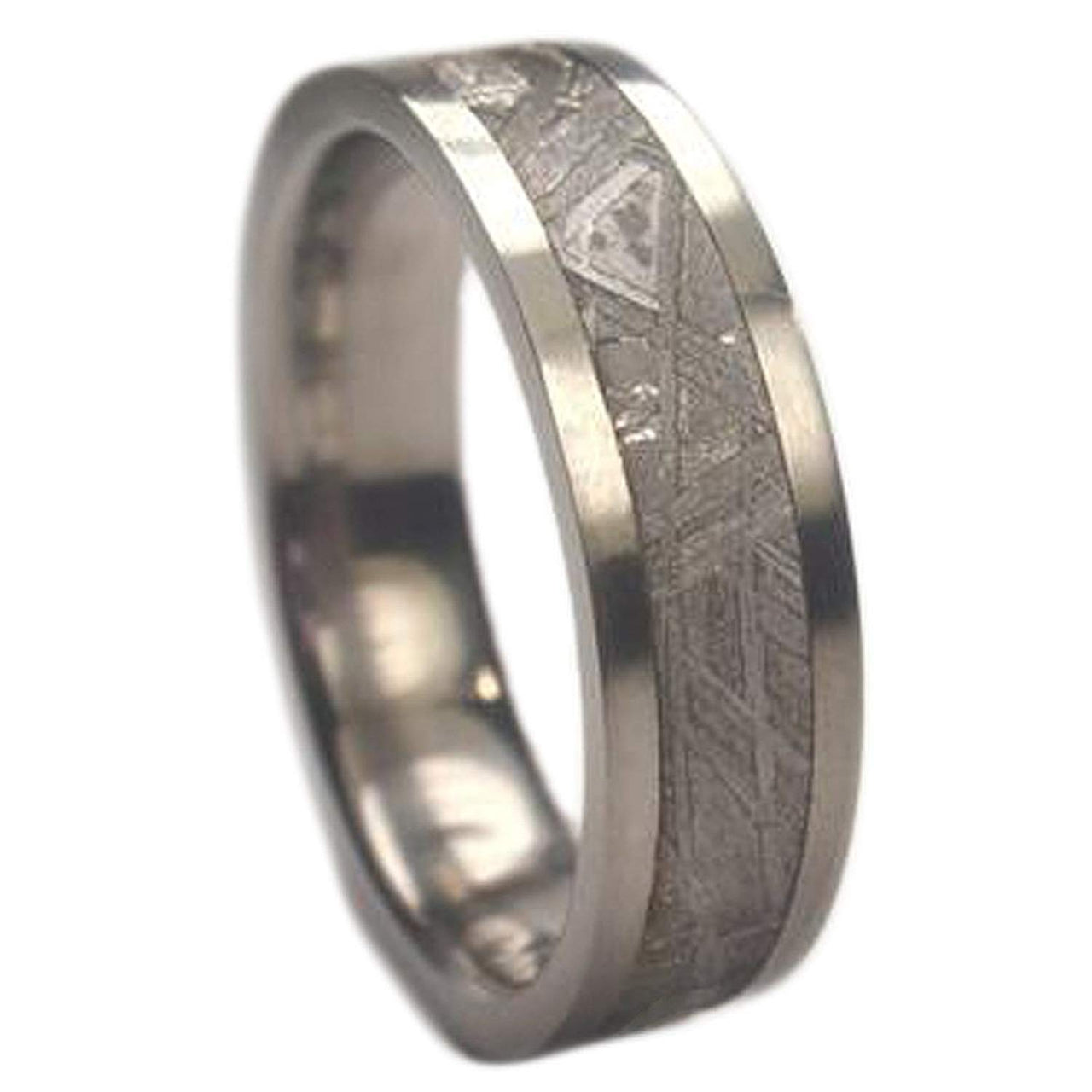 Classic Gibeon Meteorite Inlay 7mm Comfort Fit Titanium Ring, Size 10