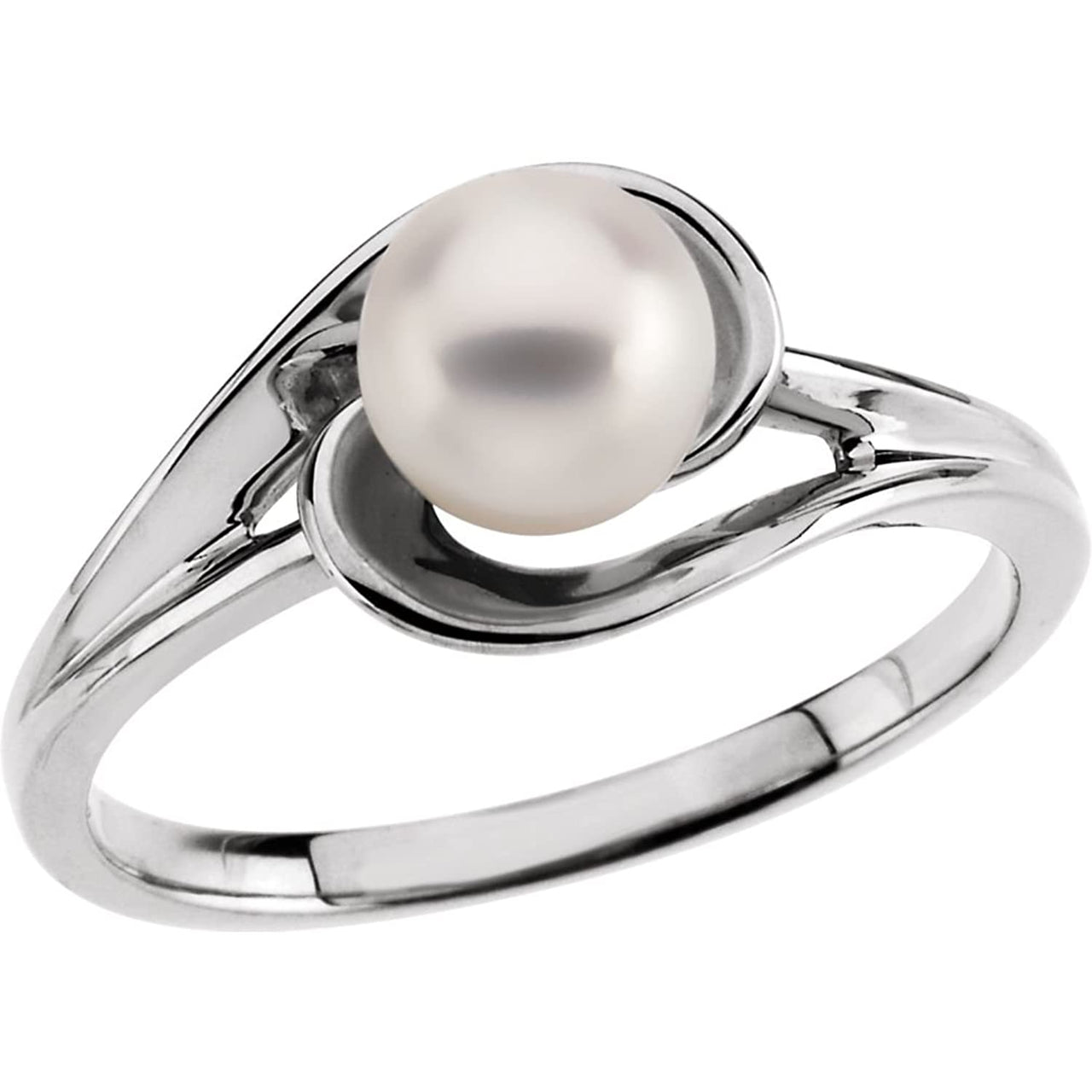 White Akoya Cultured Pearl Ring, 14k White Gold (6mm) Size 6.25