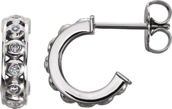 Bezel Set Diamond J Hoop Earrings, Sterling Silver (1/10 Ctw, G-H Color, Clarity I1)