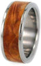 Gold Box Elder Burl Wood Inlay 6mm Comfort Fit Interchangeable Titanium Band, Size 15.25