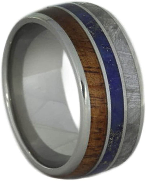 Gibeon Meteorite, Koa Wood, Lapis Lazuli 9mm Comfort Fit Titanium Band, Size 10.5