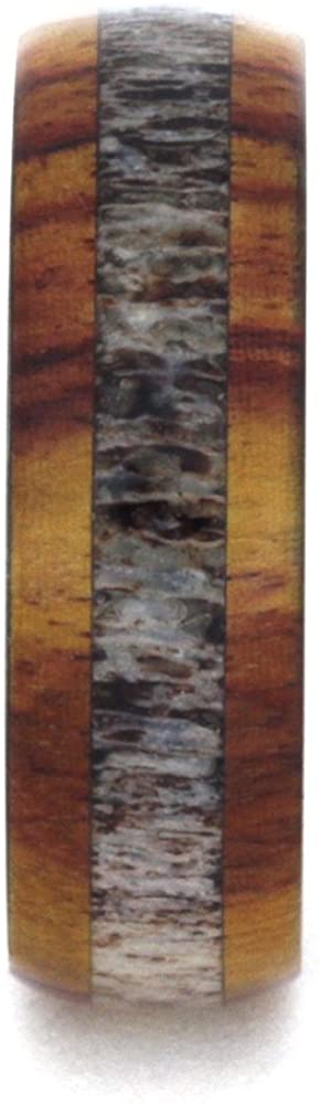Deer Antler, Tulip Wood 7mm Comfort-Fit Titanium Band, Size 15.25
