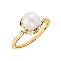 White Freshwater Cultured Pearl Bypass Ring, 14k Yellow Gold (7.5-8.00mm ) Size 7