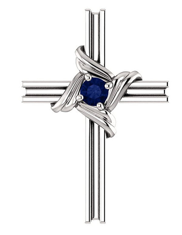 Blue Sapphire Cross 14k White Gold Pendant (18.10X12.80 MM)