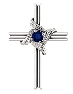Platinum Blue Sapphire Cross Pendant (18.10X12.80 MM)