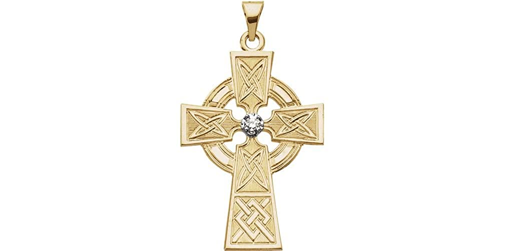 Diamond Celtic Cross 14k Yellow Gold Pendant