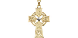 Diamond Celtic Cross 14k Yellow Gold Pendant