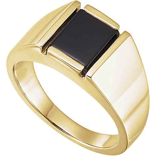 Men's Cushion Buff Top Onyx 14k Yellow Gold Ring, 11.8M, Size 10