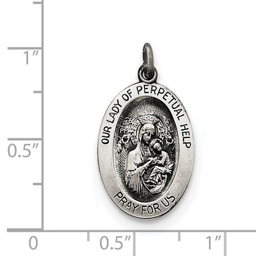 Sterling Silver Antiqued Our Lady Of Perpetual Help Oval Medal (23X18MM)