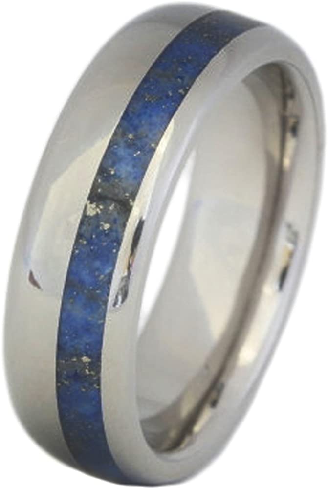 Lapis Lazuli Inlay 6mm Comfort Fit Titanium Wedding Band, Size 12