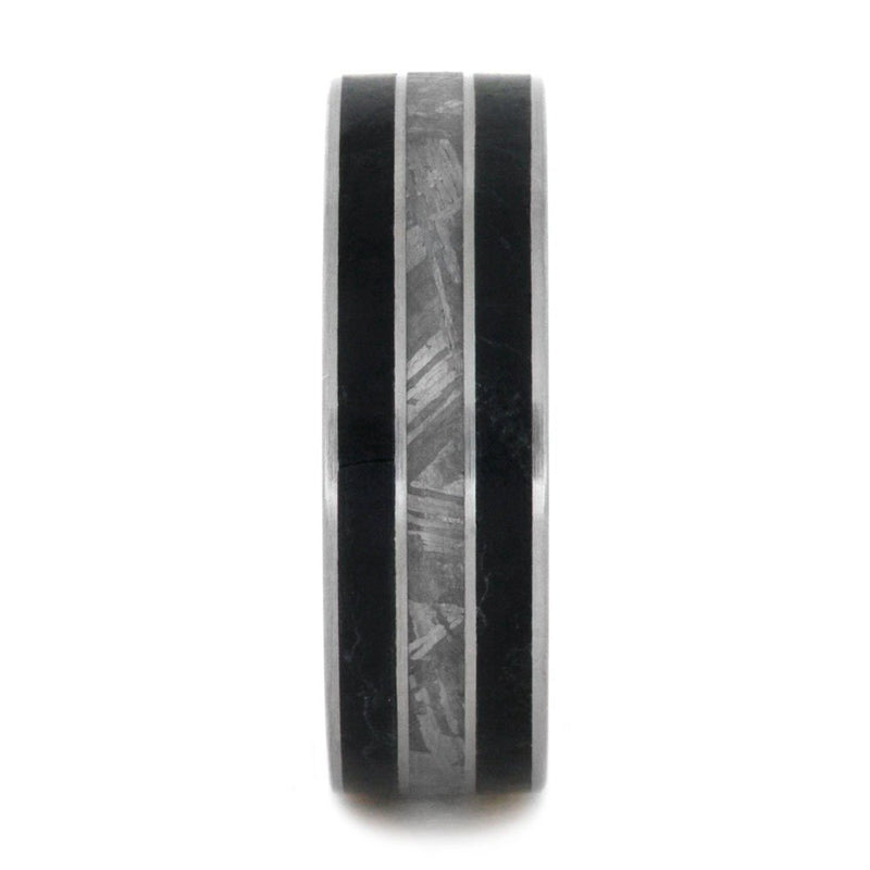 Black Jade, Gibeon Meteorite 8mm Comfort-Fit Brushed Titanium Wedding Band