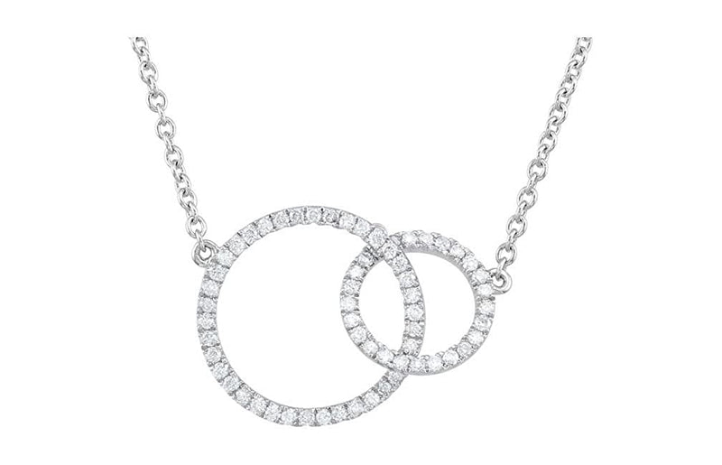 Diamond Double Circle Pendant Necklace in 14k White Gold, 18" (1/3 Cttw)