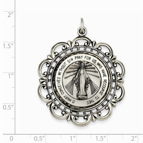 Sterling Silver Antiqued Miraculous Medal (45X35MM)