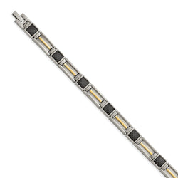 Men's Polished Titanium with Carbon Fiber and 14k Yellow Gold Inlay Bracelet, 8.75"