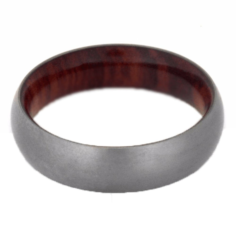 Matte Titanium Overlay 6mm Comfort-Fit Dome Tulip Wood Wedding Band