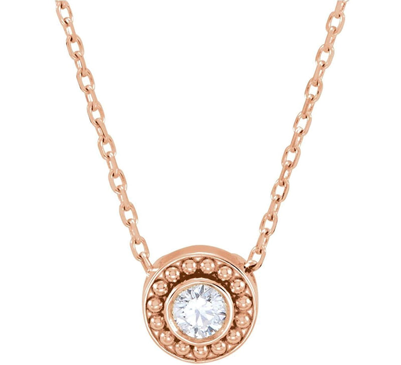 Diamond Solitaire Granulated Bead Design Slide 14k Rose Gold Pendant Necklace, 16" (.10 Cttw)