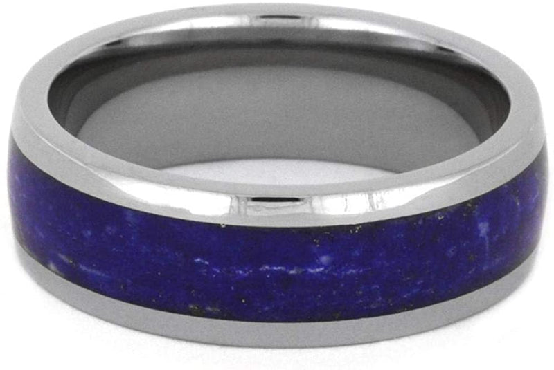 Lapis Lazuli Comfort-Fit Titanium His and Hers Wedding Bands M 8.5-F4