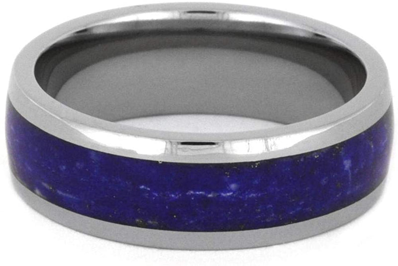 Lapis Lazuli Comfort-Fit Titanium His and Hers Wedding Bands M 14.5-F5