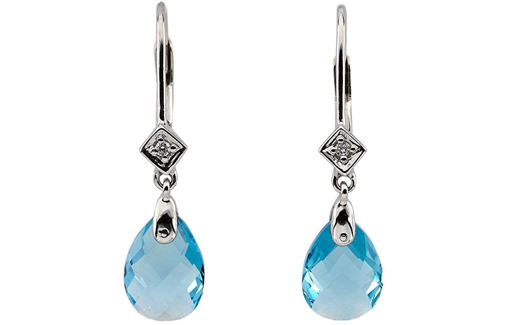 Swiss Blue Topaz and Diamond Earrings, Rhodium Plated 14k White Gold (.25 Cttw, Color GH, Clarity I1)