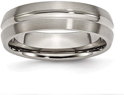 Brushed Satin Titanium Grooved 6mm Comfort-Fit Dome Band, Size 6.5