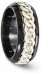 Soul Collection Black Ti and Argentium Sterling Silver Inlay 9mm Beveled Band,Size 12