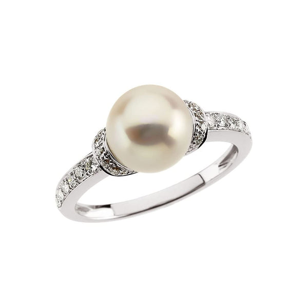 White Cultured Freshwater Pearl and Diamond Ring, 14k White Gold (8mm) (.2Ctw, H-I Color, I1 Clarity)