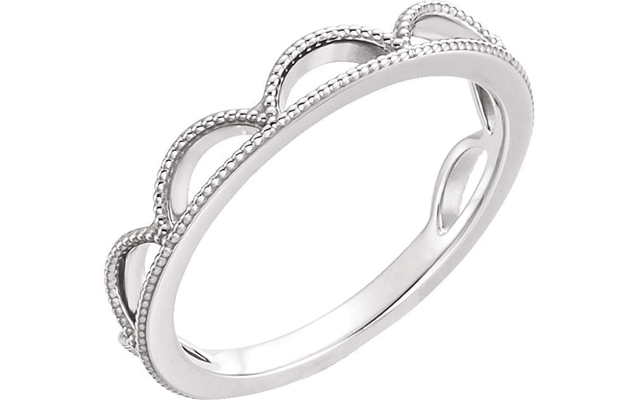 Scalloped Bead Trim 4mm Stacking Ring, Sterling Silver