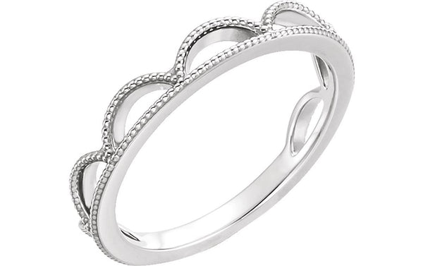 Scalloped Bead Trim 4mm Stacking Ring, Sterling Silver, Size 8.25