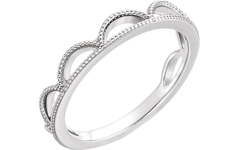 Scalloped Bead Trim 4mm Stacking Ring, Rhodium-Plated 14k White Gold