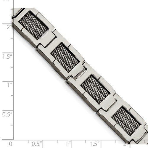 Men's Brushed and Polished Stainless Steel 11mm Wire Bracelet, 8.5"