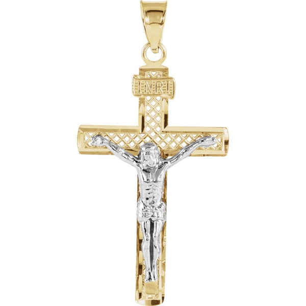 Two-Tone Crucifix 14k Yellow and White Gold Pendant (25.5X16MM)