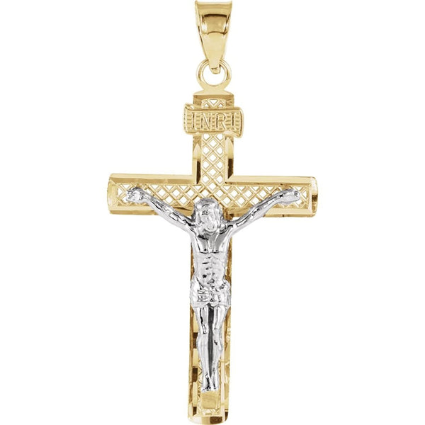 Two-Tone Crucifix 14k Yellow and White Gold Pendant (31X19.75MM)