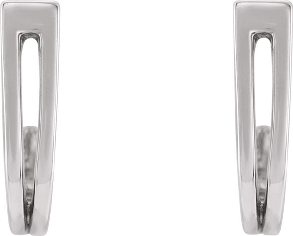 Geometric J-Hoop Earrings, Rhodium-Plated 14k White Gold