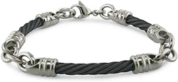 Men's Titanium 5mm Black Titanium Memory Cable Link Bracelet, 8"