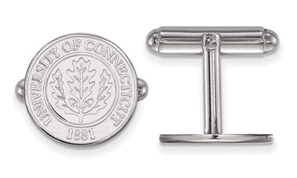 Rhodium-Plated Sterling Silver University Of Connecticut Crest Cuff Links, 16MM